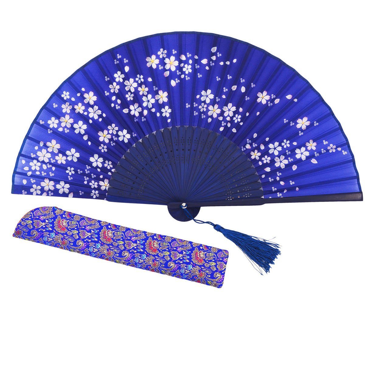 Amajiji Chinese Japanese Folding Hand Fan for women,Vintage Retro Style 8.27" (21CM) Bamboo Wood Silk Hand Fans (CL-02)
