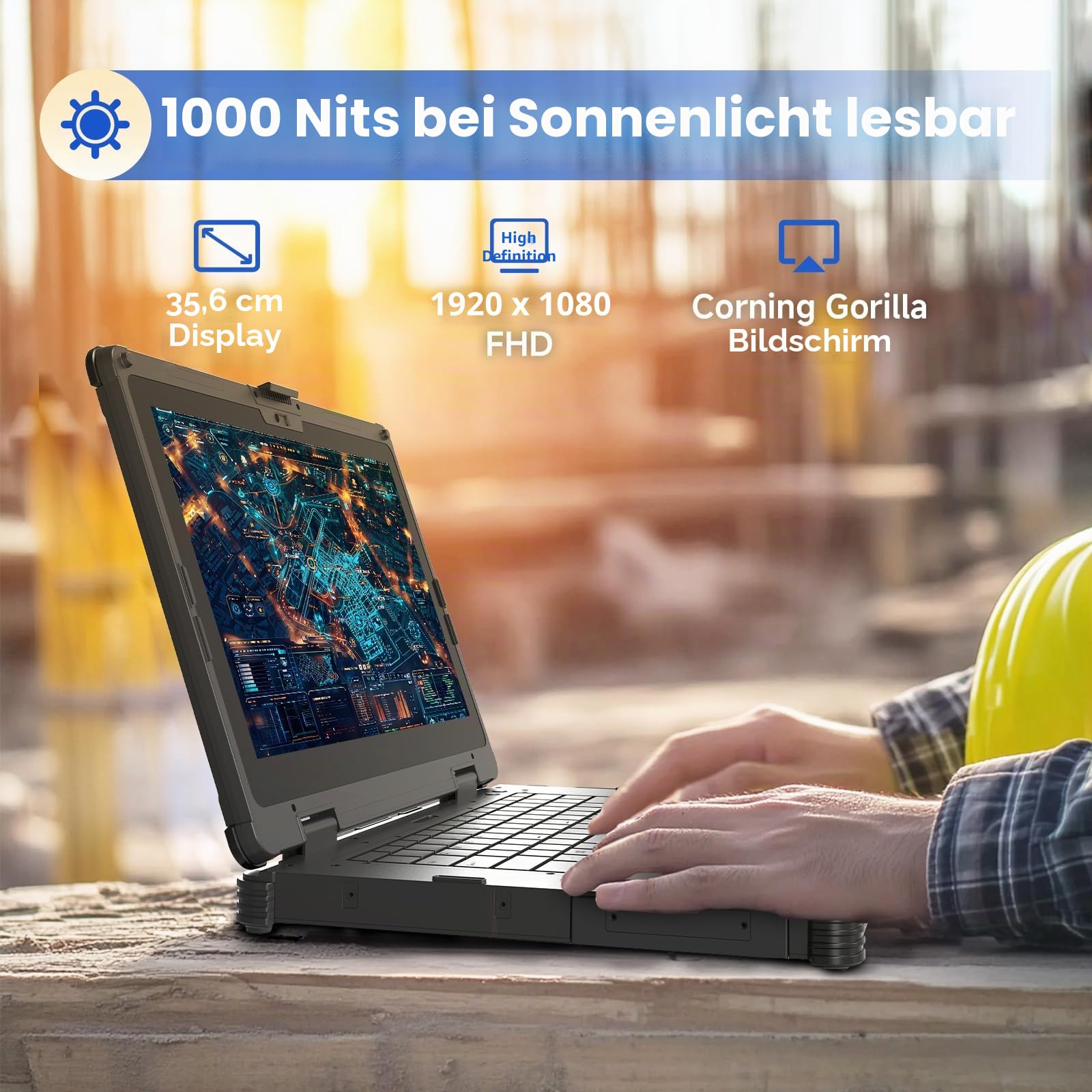 ONRugged 14" Rugged Laptop N14M, Intel Ultra 5 125H, Win 11 Pro, 32GB RAM 256GB SSD, Dual SSD-Slot, 1000 Nits Outdoor Display, 4700+1300mAh Dual-Akku, WiFi 6, IP65, 1 Jahr Garantie 3