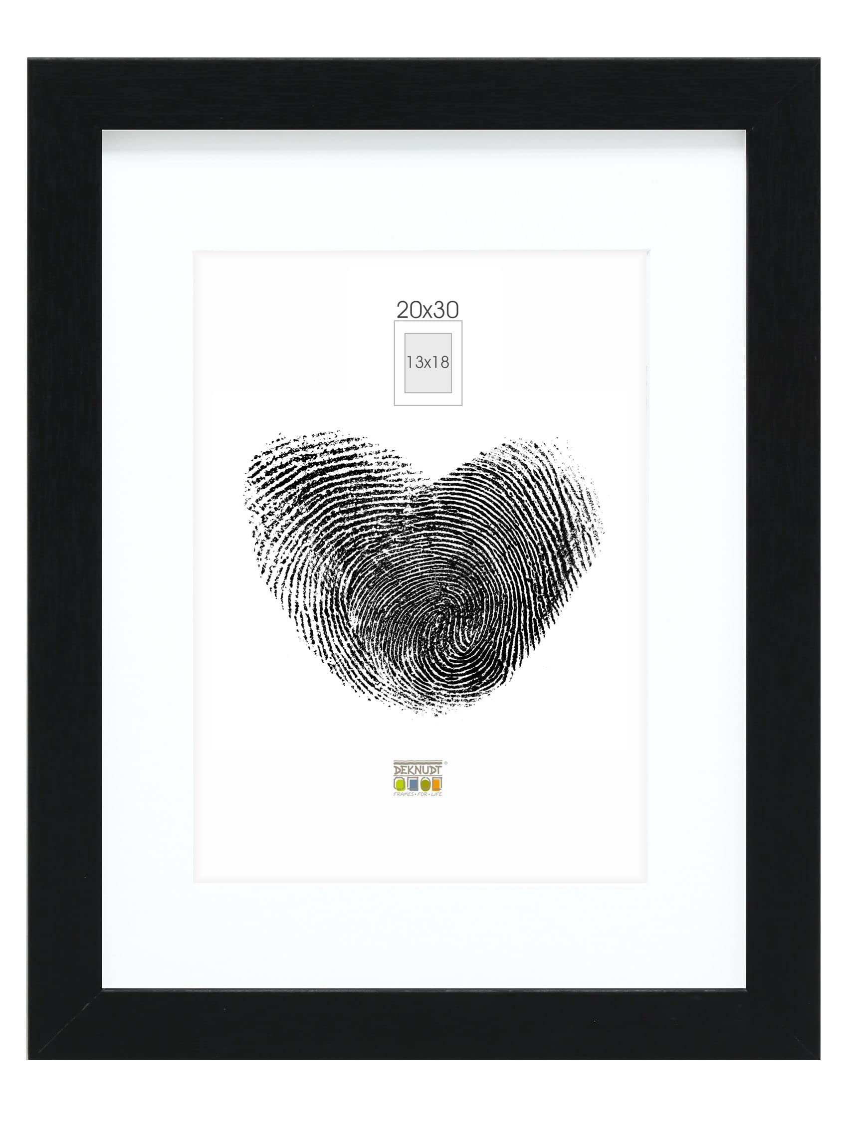 Deknudt Frames S66KF2 P1 Picture Frame with Mount Black 20 x 30 cm for Picture 13 x 18 cm Wooden MDF Picture Frame for Hanging or Displaying Pictures
