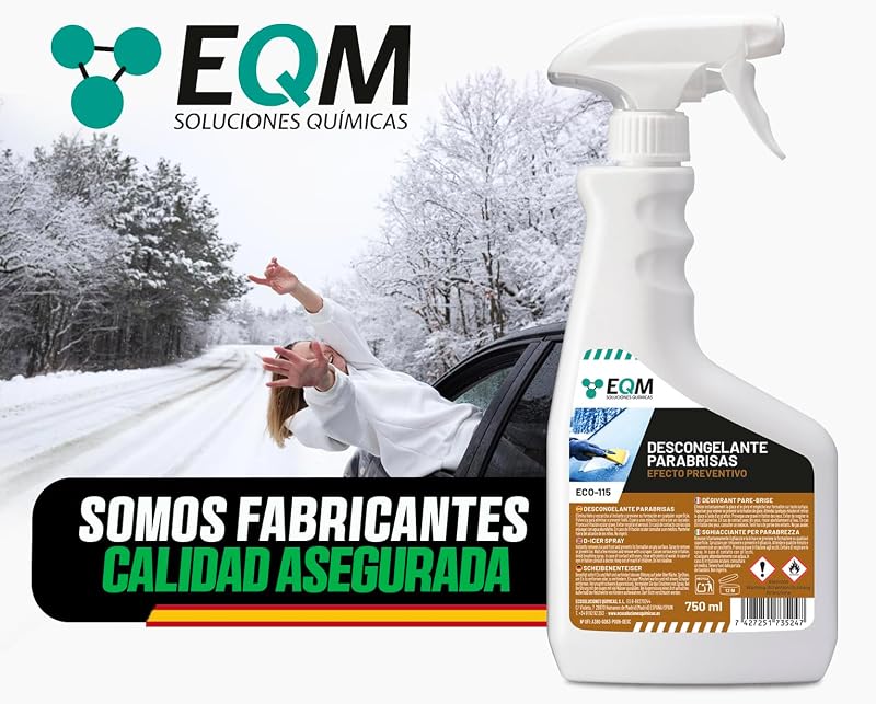 EQM - ECO-115 - Descongelante para Parabrisas - 2 X 750 ml - Elimina Hielo y Escarcha de Inmediato - Efecto preventivo, Reduce la formación de Hielo