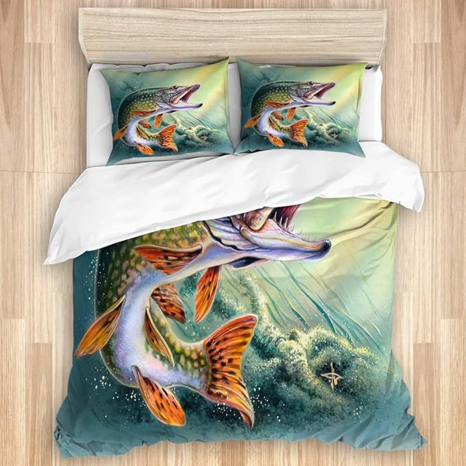 KGSPK Duvet Cover Set,Fishing bass Fish Ocean,Microfiber 3 Piece Twin Bedding Set