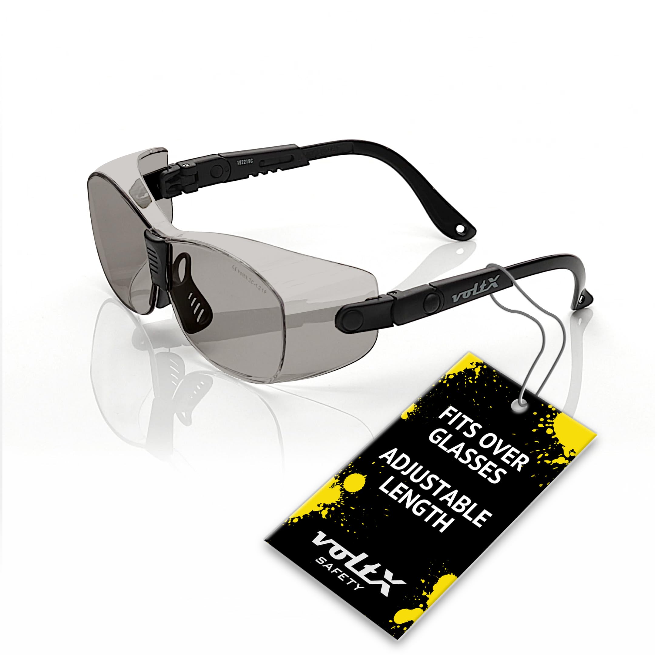 voltX 'RETRO SAFETY OVERGLASSES' – Suitable as FITOVERS for SMALL/MEDIUM size spectacle frames – Can also be worn as regular safety glasses. UKCA & CE EN166ft certified (Smoke Lens)