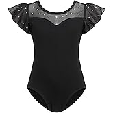 Zaclotre Girls Ruffle Sleeve Ballet Leotards Toddler Mesh Dance Leotard Sparkly Gymnastics Outfits