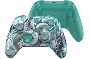 eXtremeRate ASR Version Performance Rubberized Full Set Shell Buttons for Xbox Core Controller, Redesigned Grip Diamond Texture Handles Backplate Case for Xbox Series X & S Controller - Jade Dragon