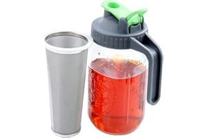 GMCOZY Cold Brew Coffee Maker Mason Jar 32 Oz Wide Mouth Mason Jar Iced Coffee Tea Pitcher With Coffee Filter Airtight & Leak-Proof Pitcher 1 Quart