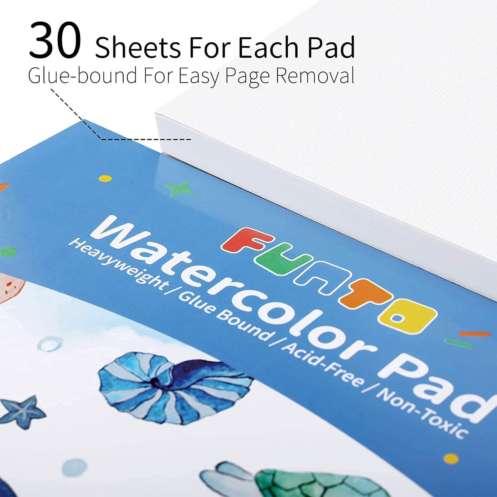 Funto Watercolour Paper, 9 x 12 inches, 2 Pack, 60 Sheets (300 gsm), Acid Free, Heavy Art Paper for Painting, Drawing and Art Supplies, Cold Pressed Watercolour Sketchbooks for Drawing