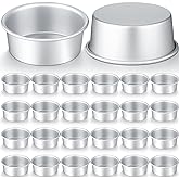 Domensi 24 Pack Small 4 Inch Cake Pan Aluminum Mini Round Cake Baking Pans Tins Set with 100 Pcs Parchment Paper Rounds Non Toxic Healthy Leakproof Easy Clean Mirror Finish Dishwasher Safe