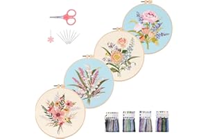 HILYPINK 4 Set Embroidery Kit for Beginners, Cross Stitch Kits for Adults with Floral Flowers Bouquet Pattern Hand Crafts Inc