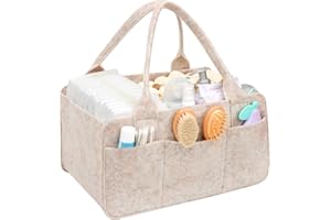 Lifewit Felt Diaper Caddy Organizer with Handle, Portable Baby Nappy Storage Basket Bag with Detachable Divider, Newborn Essentials for Nursery, Changing Table, Car, Regular, Oatmeal, 12.5"×9.1"×7.1"