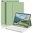 aoub Keyboard Case for iPad 10th Generation 10.9 inch, Stand Folio Detachable Wireless Bluetooth Rechargeable Keyboard Soft TPU Back Case with Pencil Holder for New iPad 10th Gen 2022, Light Green