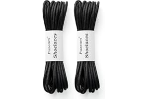 Puzeam 1/8" Round Shoe Laces for Mens Dress Shoes [2 Pairs] Thin Cotton Waxed Shoelaces