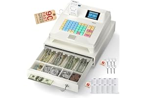 PYY Cash Register for Small Businesses - Commercial Electronic Caja Registradora para Negocio with White Locked Cash Drawer Box, 8 Digital Dual Display, 48 Keys, System for Restaurant Supermarket