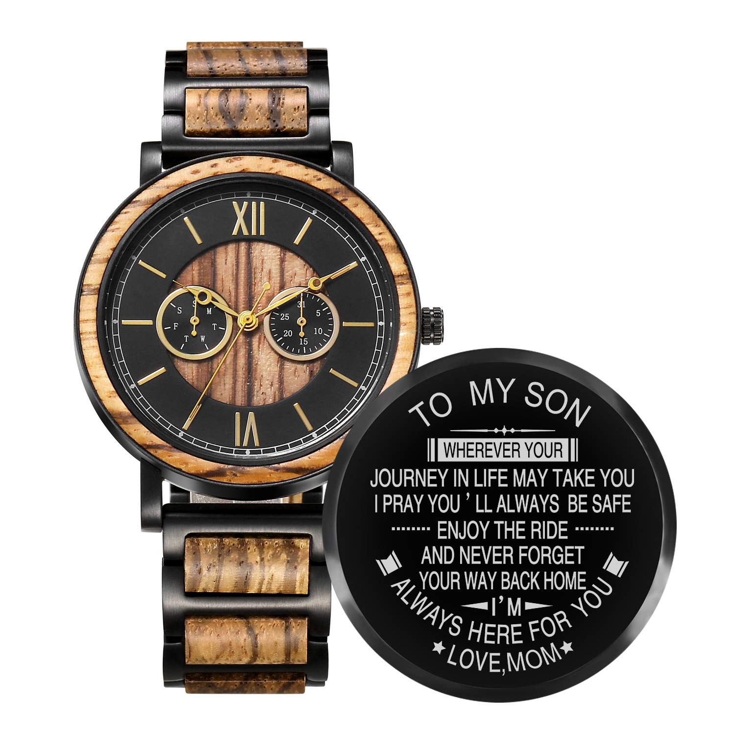 Kenon Engraved Wooden Watch for Son from Mom Customized Personalized Wood Watches for Men Birthday Anniversary (for Son from Mom)