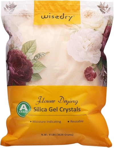 wisedry Silica Gel for Drying Flowers 8 LBS Fine Crystals <1mm Color Indicating