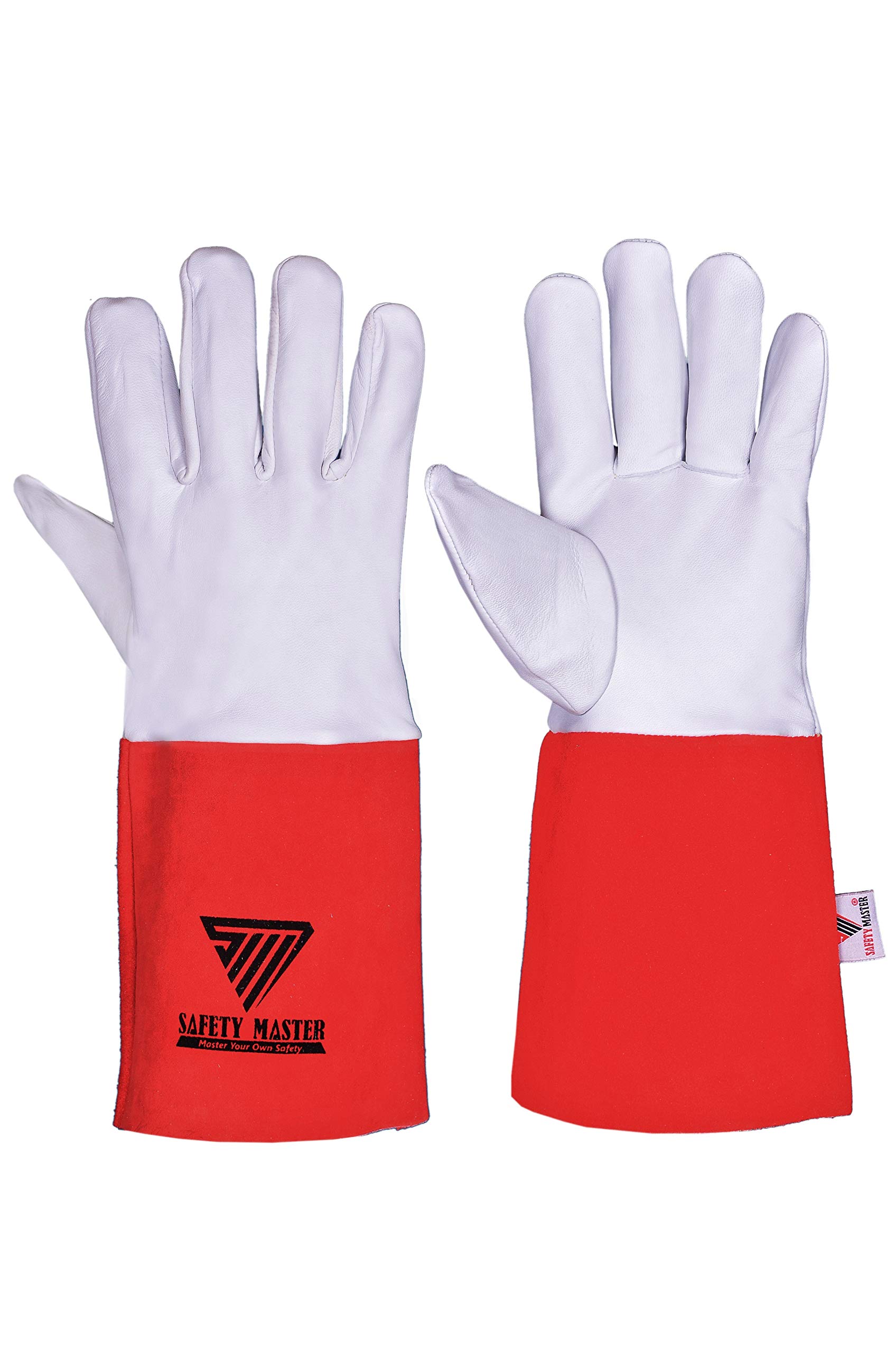 SAFETY MASTER Premium Quality Tig Argon Welding Gloves, Made From Soft Grain Leather, Comfortable and Durable, Protects Against Heat and Sparks, Natural White, Round Thumb, Length. (35 cm)