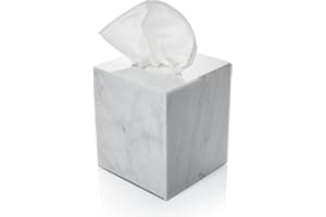 DASHER PRODUCTS Acrylic Tissue Box Holder, Square Dispenser for Facial Tissues, Napkins, and Dryer Sheets. Perfect for Bathrooms, Desks, Countertops, Vanities, Bedrooms, and Nightstands (Square, Marble)
