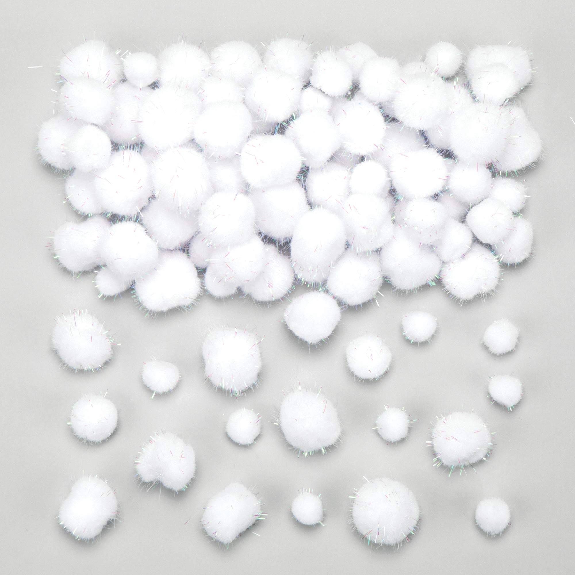 Baker Ross AV623 Glitter Snowball Pom Poms Value Pack — Ideal for Kids' Arts and Crafts, Christmas, Gifts, Keepsakes and More (Pack of 100)