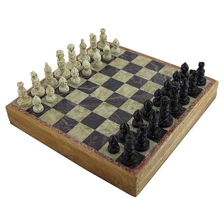 RoyaltyRoute handgeschnitzt Speckstein Schachbrett und Stücke Spiel Set 25 x 25 cm
