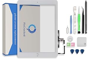 FixCracked Touch Screen Replacement Parts Digitizer Glass Assembly for ipad 5 2017 (A1822, A1823) with Home Botton Cover(No Touch ID) + Professional Tool Kit (White)
