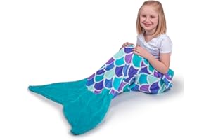 Fin Fun Mermaid Tail Blanket Kids, Girls and Boys - Cuddle Tails - Perfect Birthday Kids, Aqua Dream