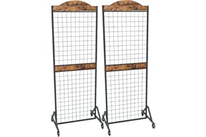 SEPTBOT 2-Pack Grid Wall Panels with 32 Hooks,Gridwall Panel Display Stand with Silent Wheels,Heavy Duty Floor Standing Retail Display Rack for Retail Art Show