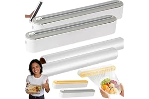 Magnetic Wrap Dispenser with Cutter for Fridge, Refillable Magnetic Plastic Wrap Dispenser with Slide Cutter, Magnetic Alumin