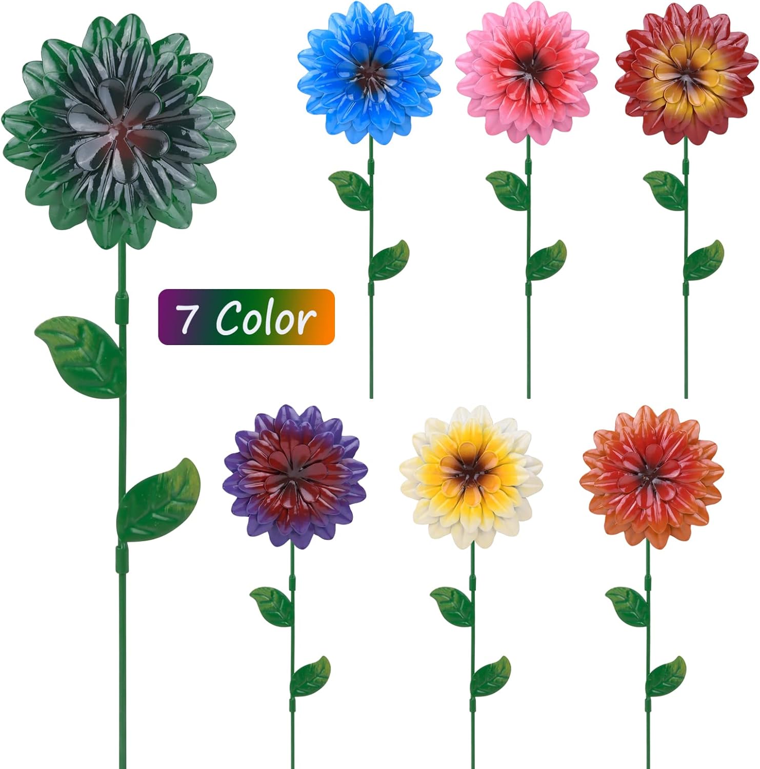 Decorative Garden Stakes - 7Pcs Metal Flower Garden Stakes,15 Inch Metal Spring Flowers Outdoor Decor Stake Yard Art Decoration,Garden Metal Plant Flowers Stick Spring Patio Decor Birthday for Friends and Family (B)