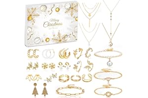 KEDERWA Jewerly Advent Calendar Adults Women,24 Day Countdown to Christmas Calendar with Gold Necklace Rings Earrings Bracelet Xmas Surprise Gift for Girlfriend Wife Daughter Mom
