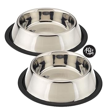 The Pets Company Stainless Steel Dog Feeding Bowl, Large Dogs (Set of 2)