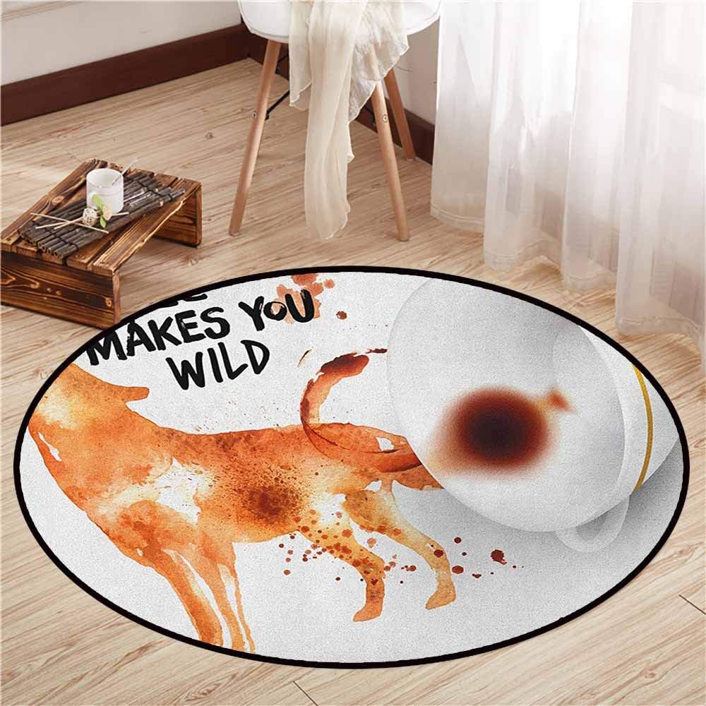 Living Room Area Round Rugs,Coffee Art,Beverage of Wilderness Spilled Drink Blots and Howling Wold Figure,Children Crawling Bedroom Rug,4'7" Burnt Sienna Black White