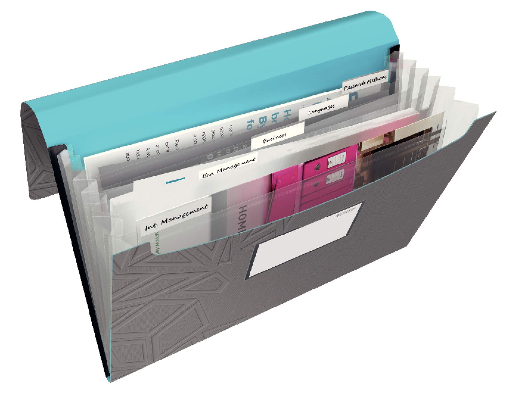 Leitz A4 Expanding File with 5 Compartments, Elastic Band Fastener Capacity 250 sheets, Dark Grey/Blue โ image 1