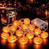Besitek Halloween Pumpkin String Lights, 20 LED,10FT, Battery Operated | Festive pumpkin string lights create a fun Halloween atmosphere for indoor and outdoor seasonal decorating.