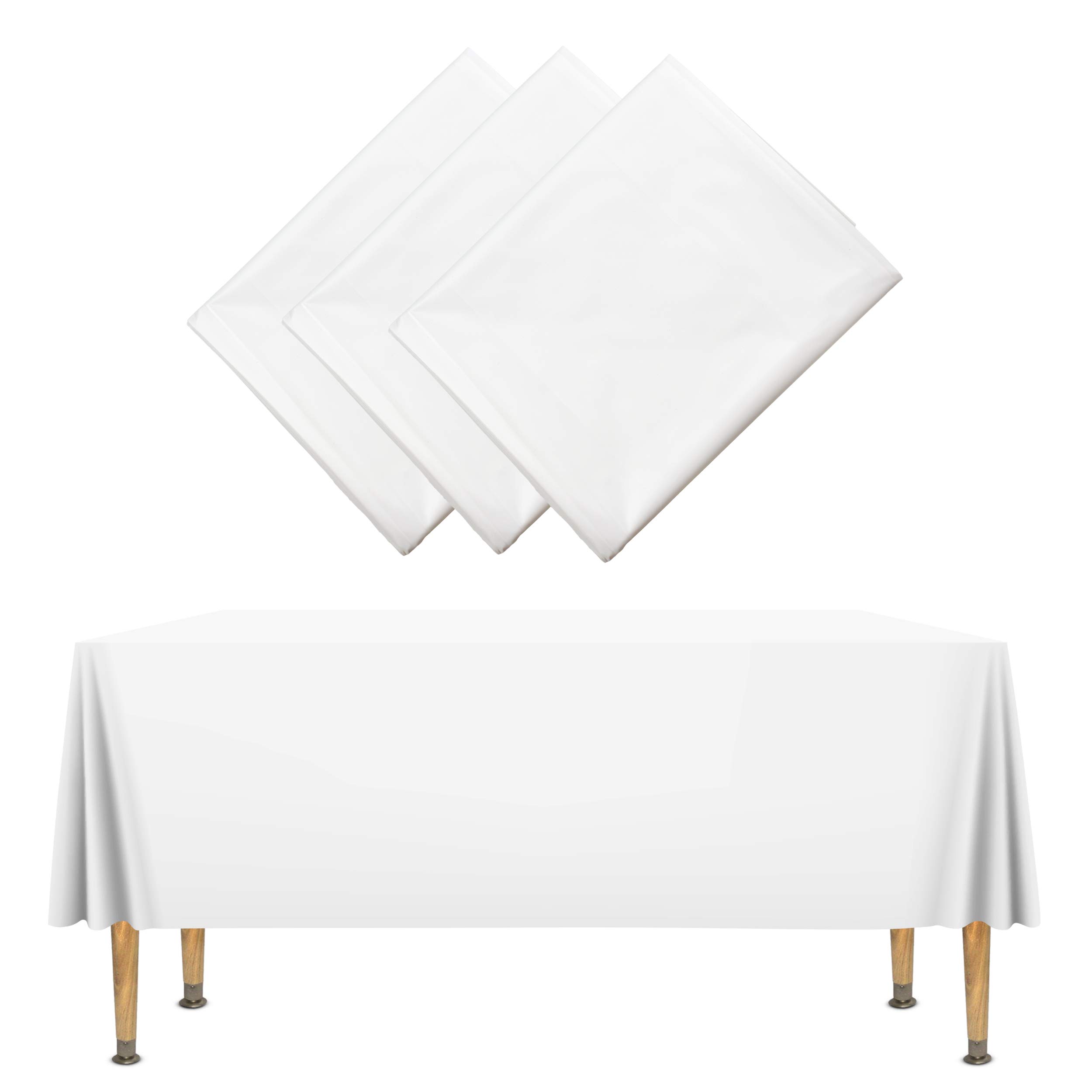 NextClimbRectangle Vinyl Tablecloth (3 Pack) 54 x 108 inches - THICKEST Heavy Duty Table Cloth - Disposable Or Reusable White Plastic Outdoor Party Table Covers