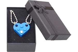 Brick Heart Lego Necklace with Swarovski Crystal, 2 Bricks and 2 Silver Ball Beads Necklaces with Stylish Black Box - Friendship & Romantic Present for Him or Her, BFF and Couples - By TANTANBRICKS4U