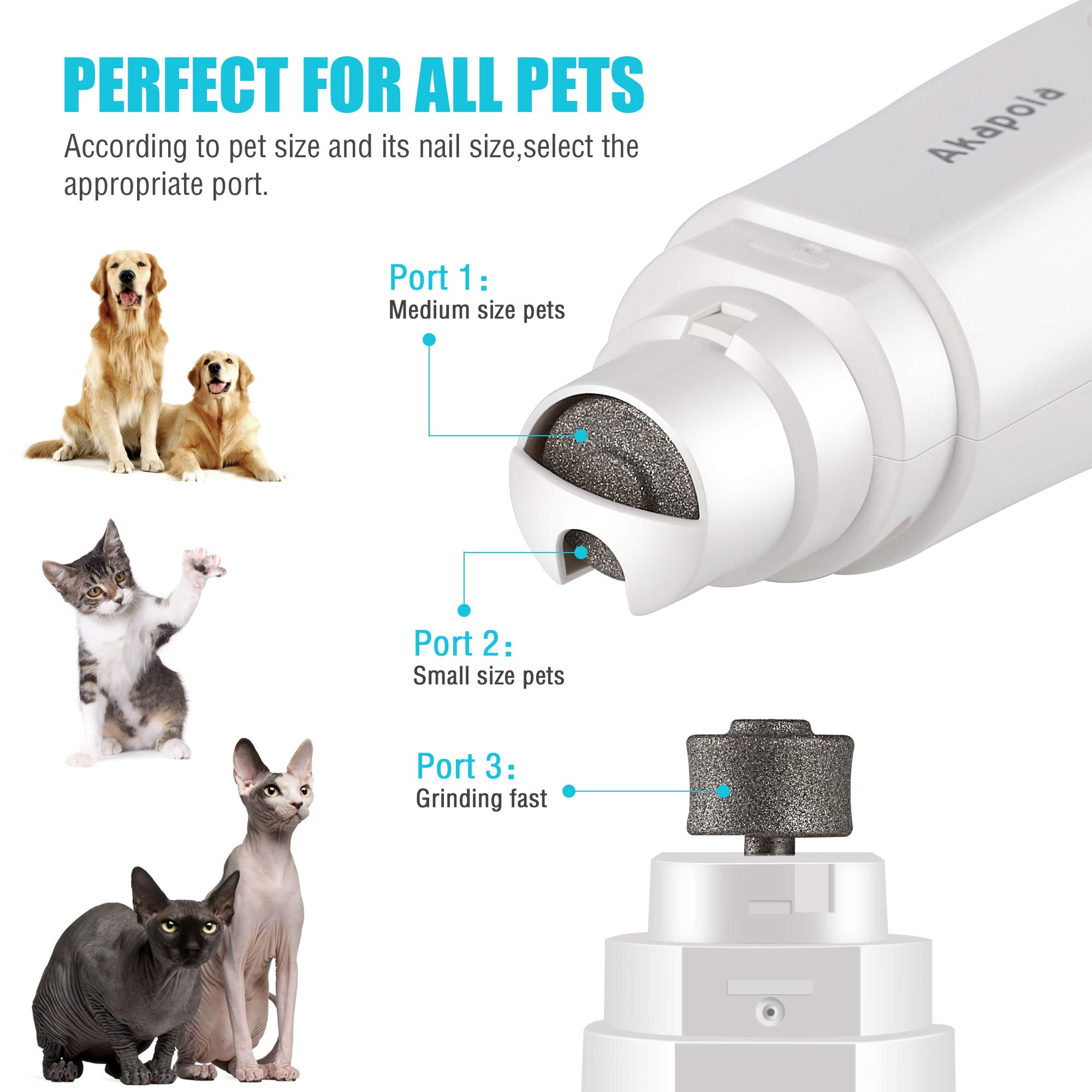 Lima de Uñas Recargable para Mascotas, Amoladora Eléctrica para Mascotas, 2 Velocidades, 3 Puertos, Bajo Ruido, Seguro, Resistente con Cable USB Recortador de Uñas para Perros, Gatos, etc.