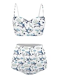 Howilath Women's Funny Sharks High Waisted Bikini