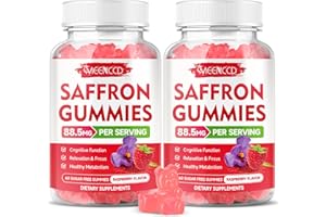 MEENCCD 2 Pack Saffron Gummies for Kids & Adults - 10-in-1 Saffron Supplements with Magnesium, L-Theanine, Rhodiola - Supports Vision, Zzz, Mood, Focus & Relaxation - Sugar-Free, Raspberry Flavor, 120 Count