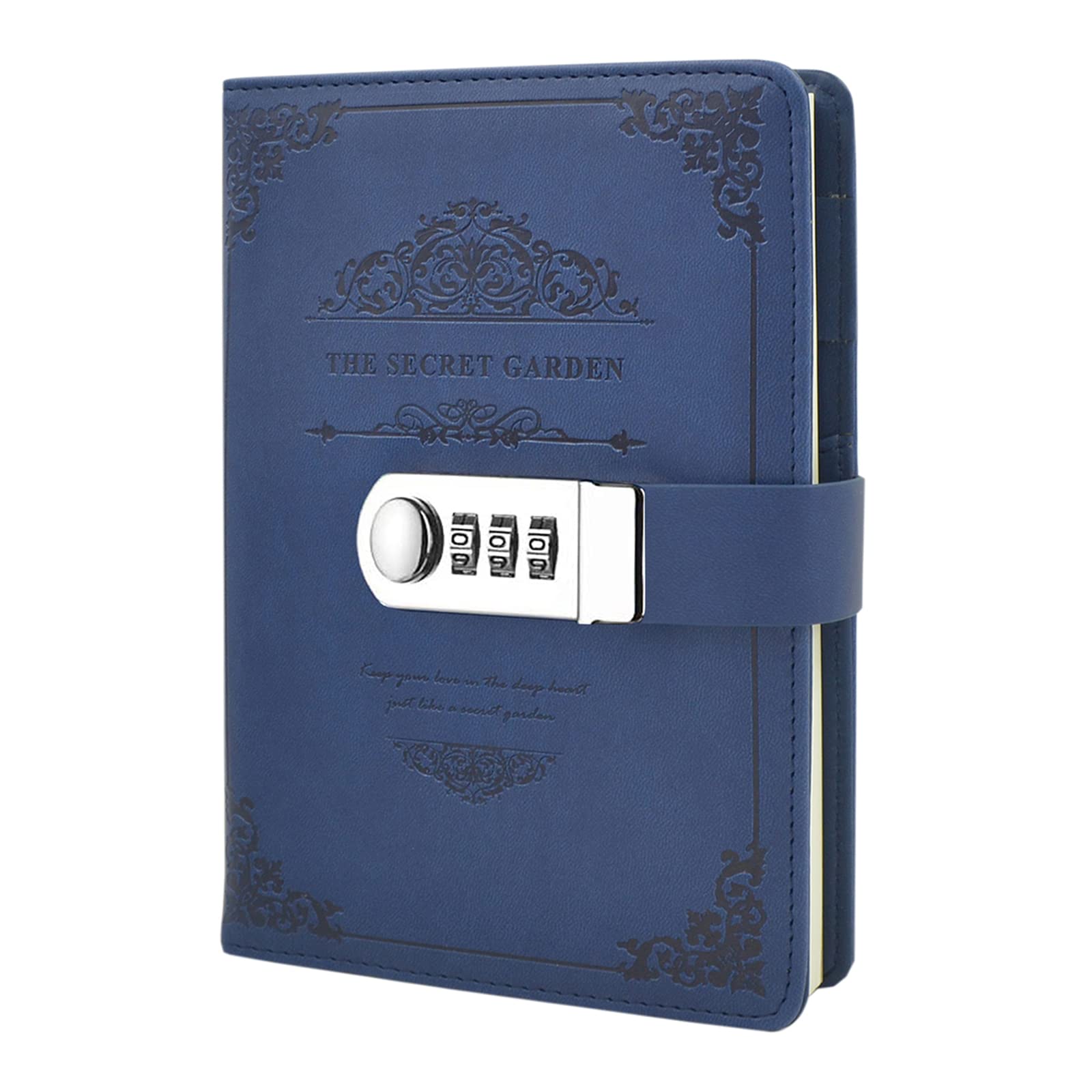 NectaRoy Retro PU Leather Password Notebook Writing Planner Organizer, Lined Diary Notebook Personal Sketchbook with Coded Lock, Pen Holder, Secret Password Hardcover Diary, 200x140mm