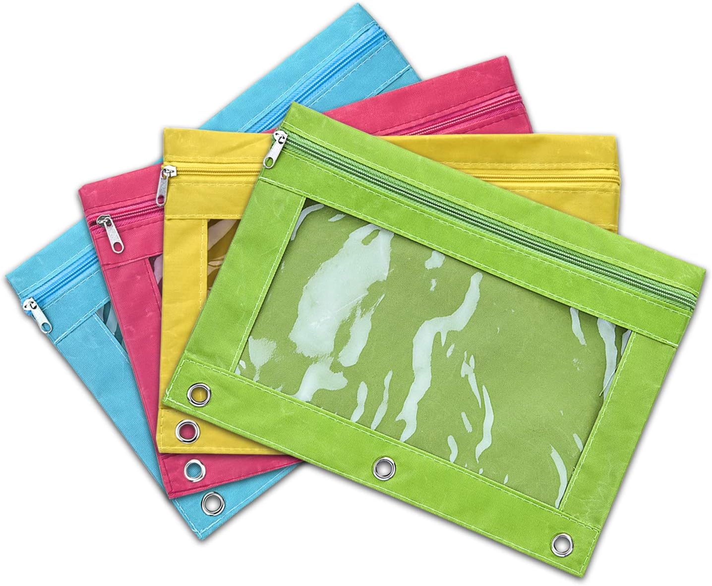 Livder Pencil Pouch Stationery Bag Zipper Fabric Pockets with 3 Rings Hole (4 Colors)
