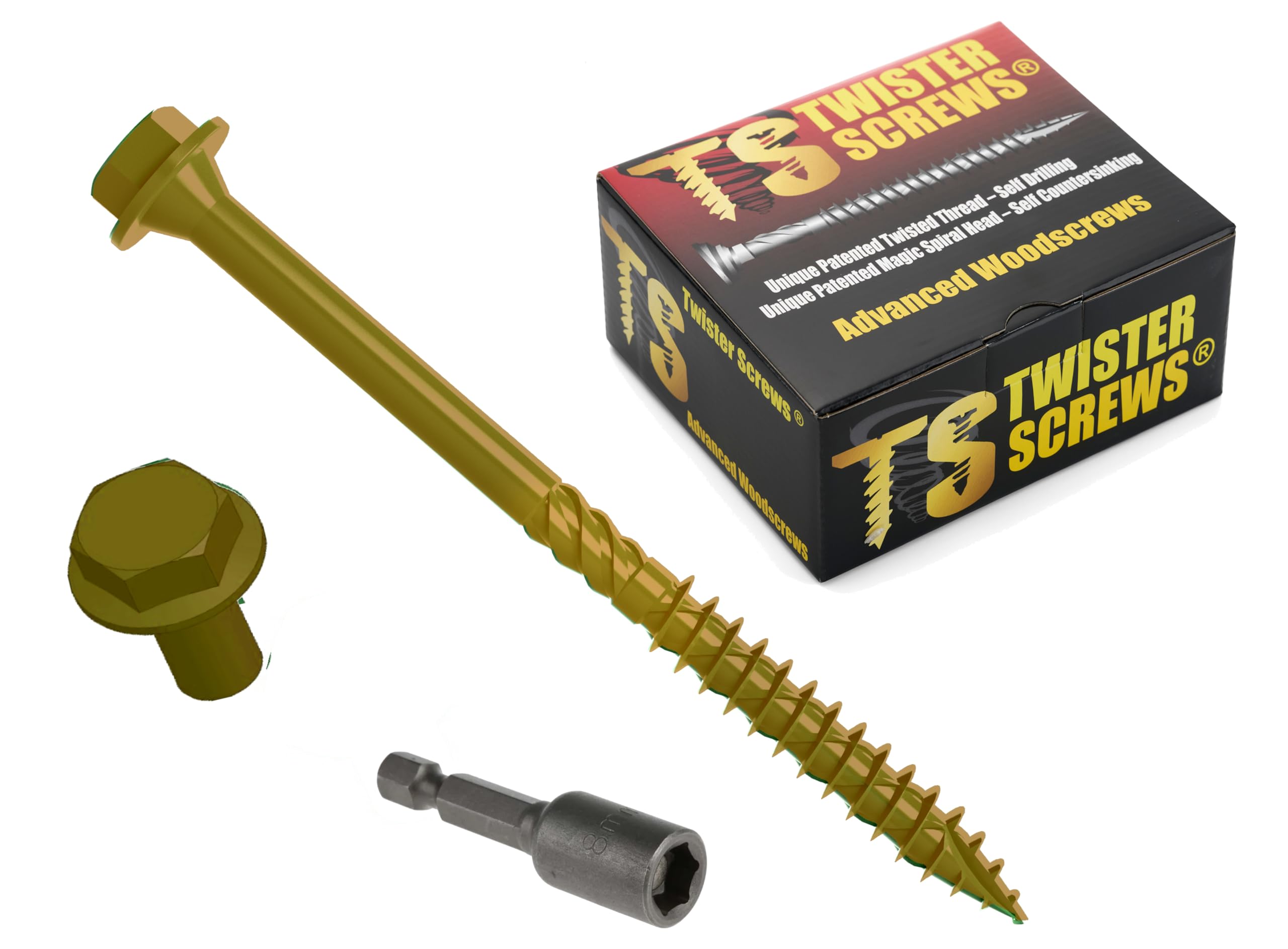 Twister Screws Hex Head Double-Threaded Timber Screw - 6.7 x 125mm - Tan - Box of 25 | Hardened Carbon Steel | Self-Drilling/Self-Countersinking | Quick-Grab Sharp Point