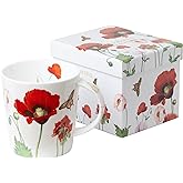 Grace Teaware Gift Boxed 16-Ounce Single Bone China Coffee Cup/Tea Mug (Poppy Butterfly)