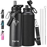 Topre 40oz Insulated Water Bottle,Stainless Steel Vacuum Water Bottle, BPA-Free & Leakproof -with Paracord Handle,Strap,Straw Spout Lids,Large Water Jug for Gym Sports