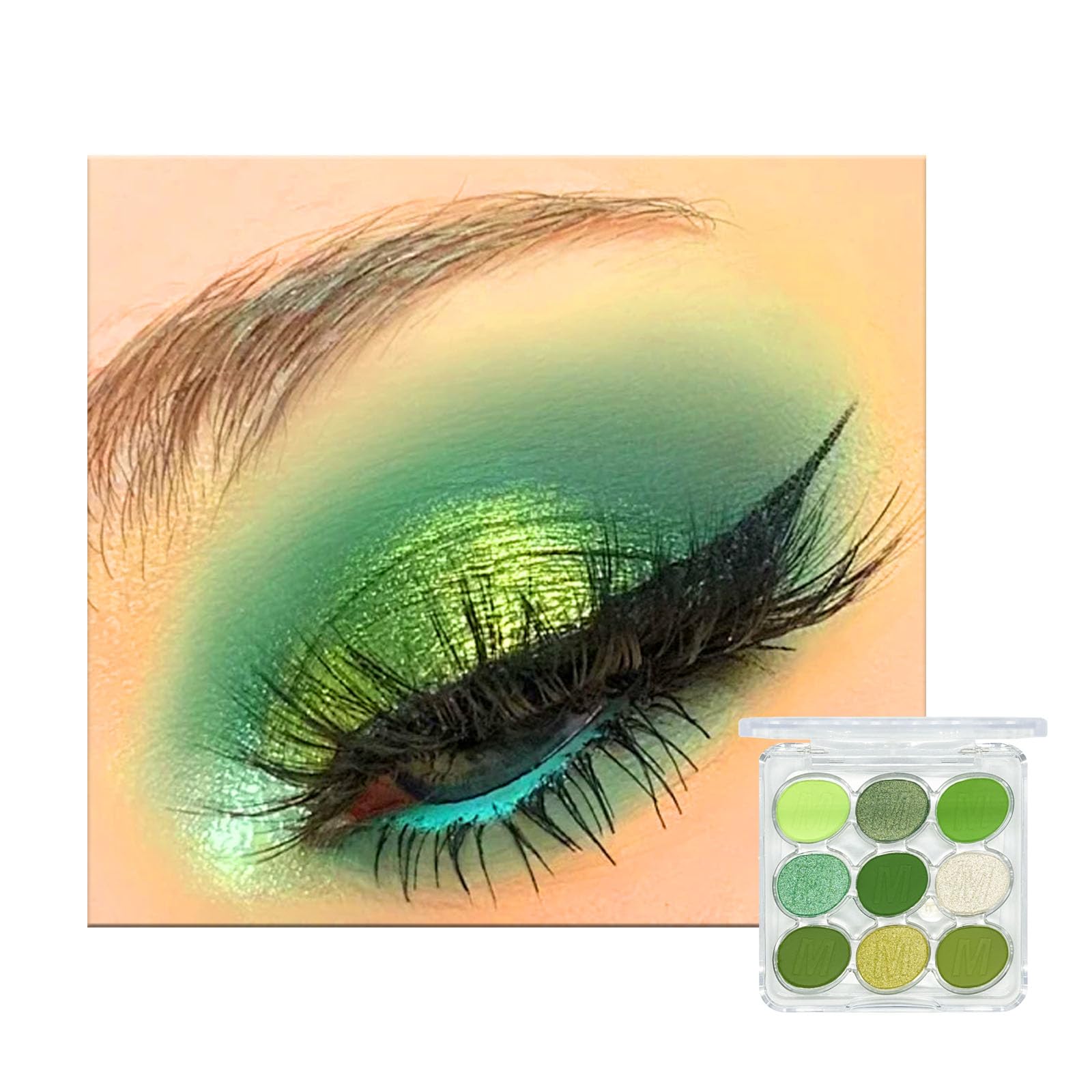 Green Eyeshadow Palette, Shimmer Matte Eye Shadow, Highly Pigmented Matte Shimmering Cool Make-Up Palettes, 9 Colour Waterproof, Longlasting Party Makeup, Eye Shadow Pallets for Women