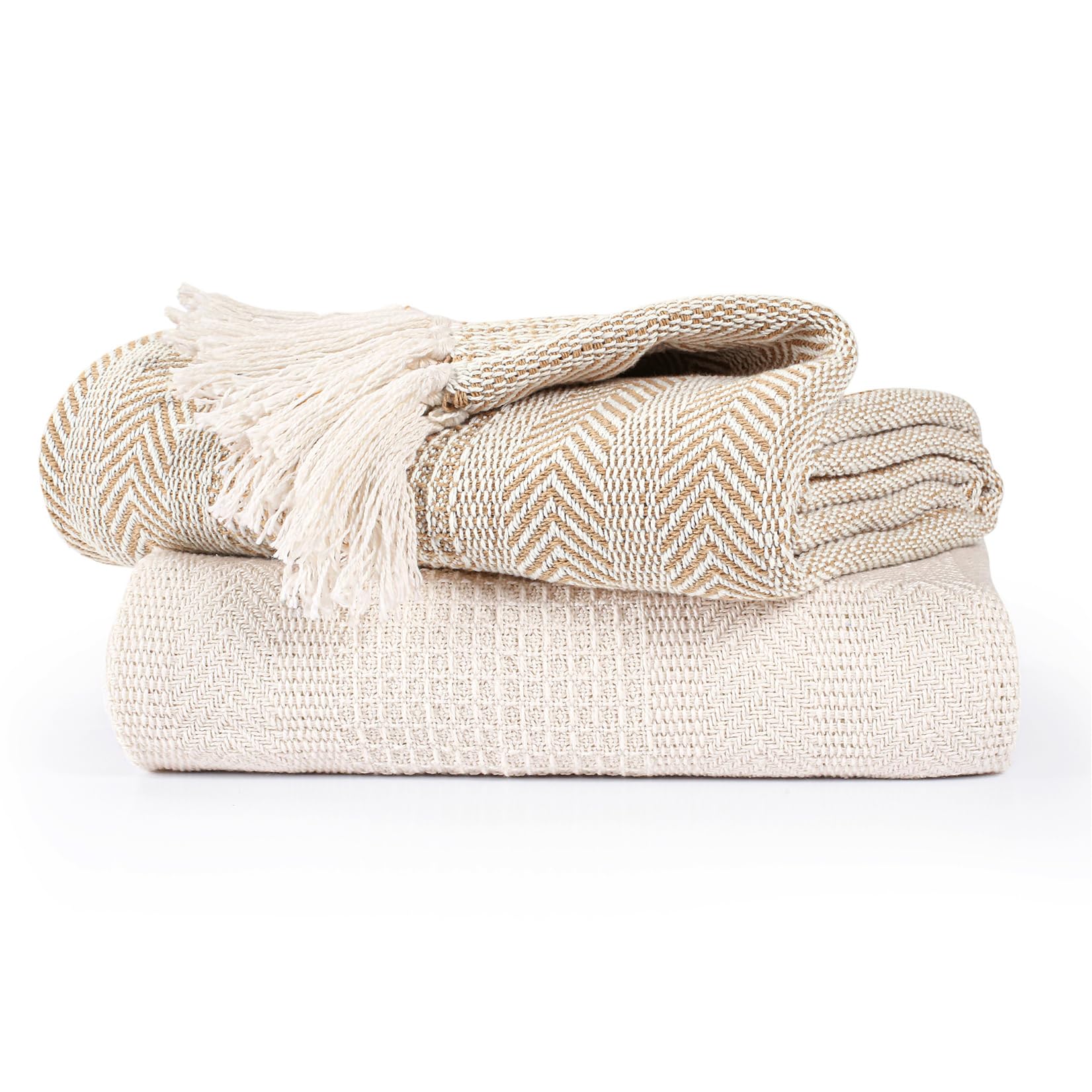 EHC Throw Blanket, Throws for Sofas armchairs Sofa Settee Couch Bed Cover Over Blanket throw, 125 x 150 cm, Beige/Ivory (Pack of 2)