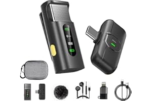 SHISUO Wireless Lavalier Microphone for iPhone 15/16 Android, Plug-Play Lapel Mic USB-C & Lightning, AI Noise Reduction, 328f