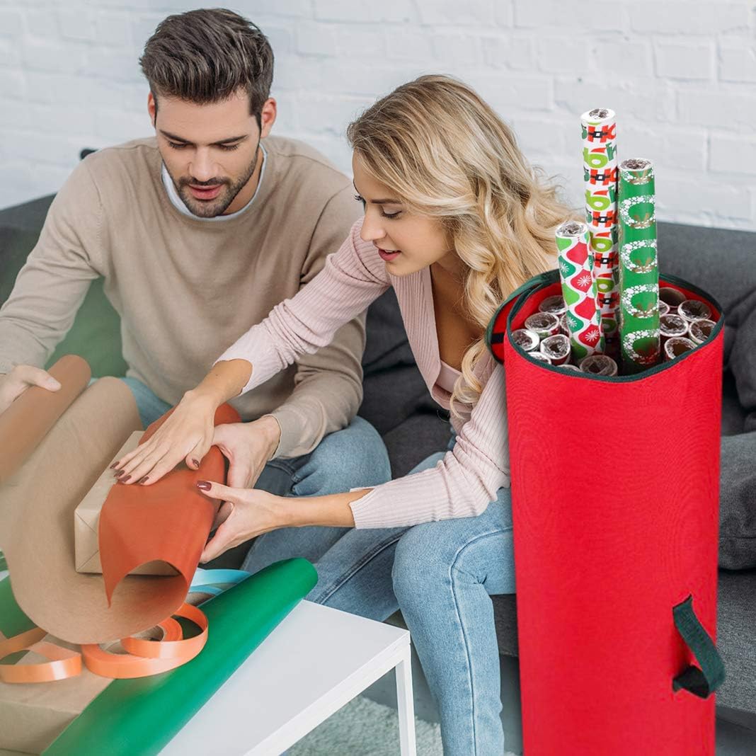 Primode Gift Wrapping Paper Storage Bag | Wrapping Paper Organizer Tube for Storing Multiple Rolls Wrap, 40” Length Constructed of Durable 600D Oxford Material (Red): Home & Kitchen