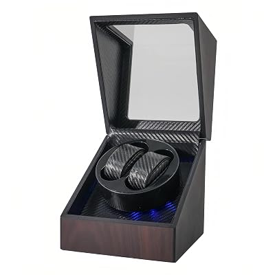 Watch Winders for Automatic Watches Double, Automatic Watch Winder Box, Watch Spinner for Rolex with Led Light, Battery or USB Powered, Present for Men and Women, Quiet Mabuchi Motor (Walnut)