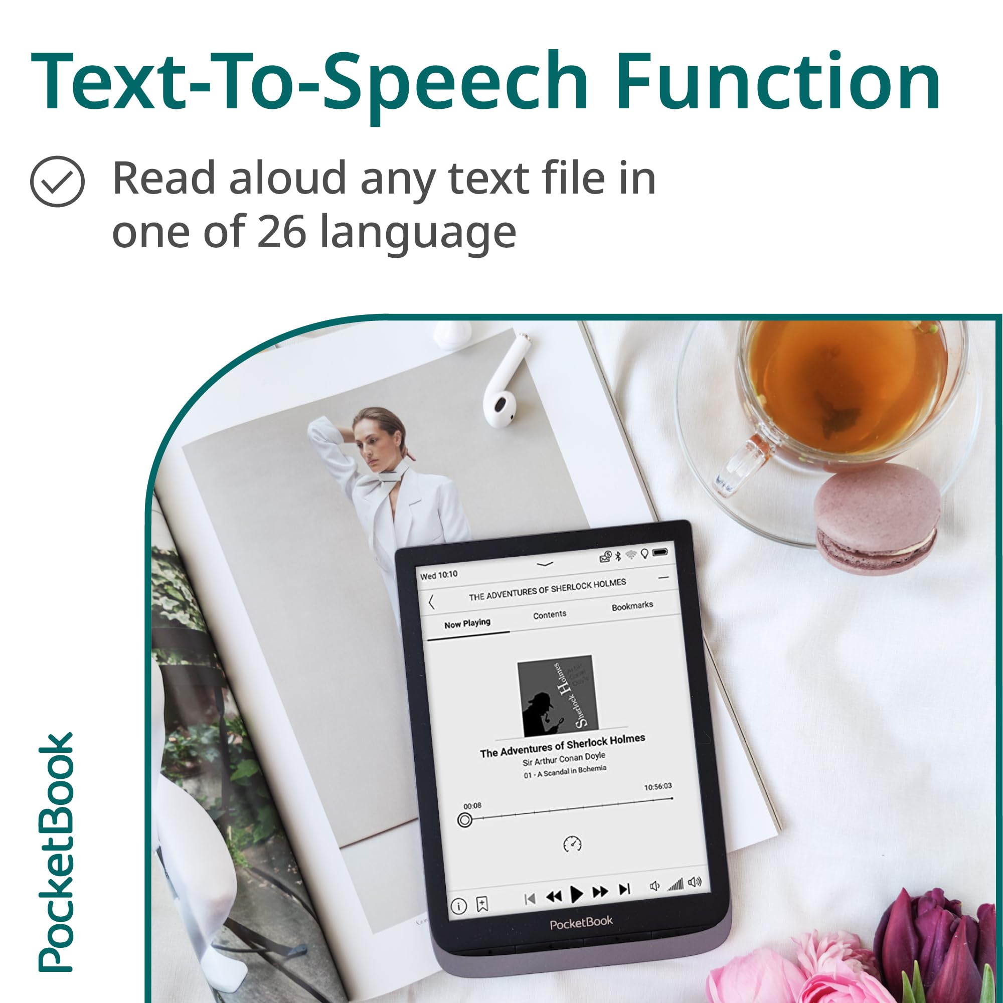 PocketBook InkPad 3 Pro | E-Reader IPX8 Waterproof | Large 7.8? Glare-Free & Eye-Friendly E-Ink Screen | Text-to-Speech Function | Audio Output & Bluetooth | Audiobook & E-Book Reader | SMARTlight