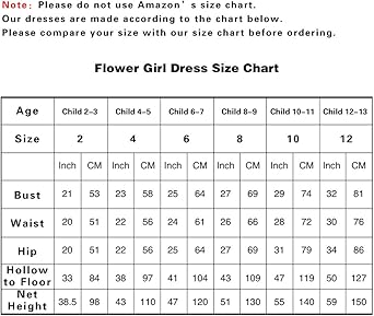 amazon dress size chart