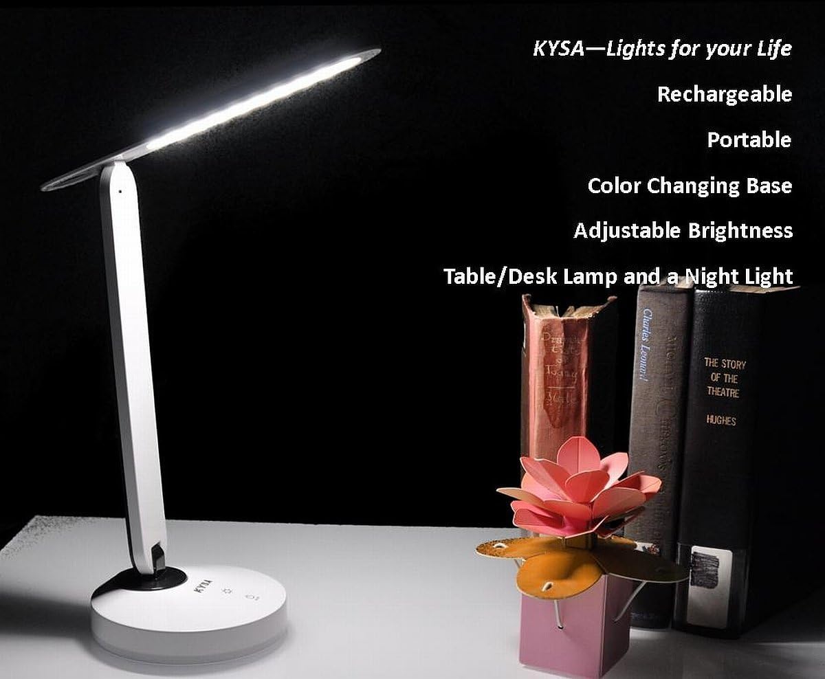 Portable Rechargeable LED Table/Desk Lamp with Color Changing Base and Adjustable Brightness, White